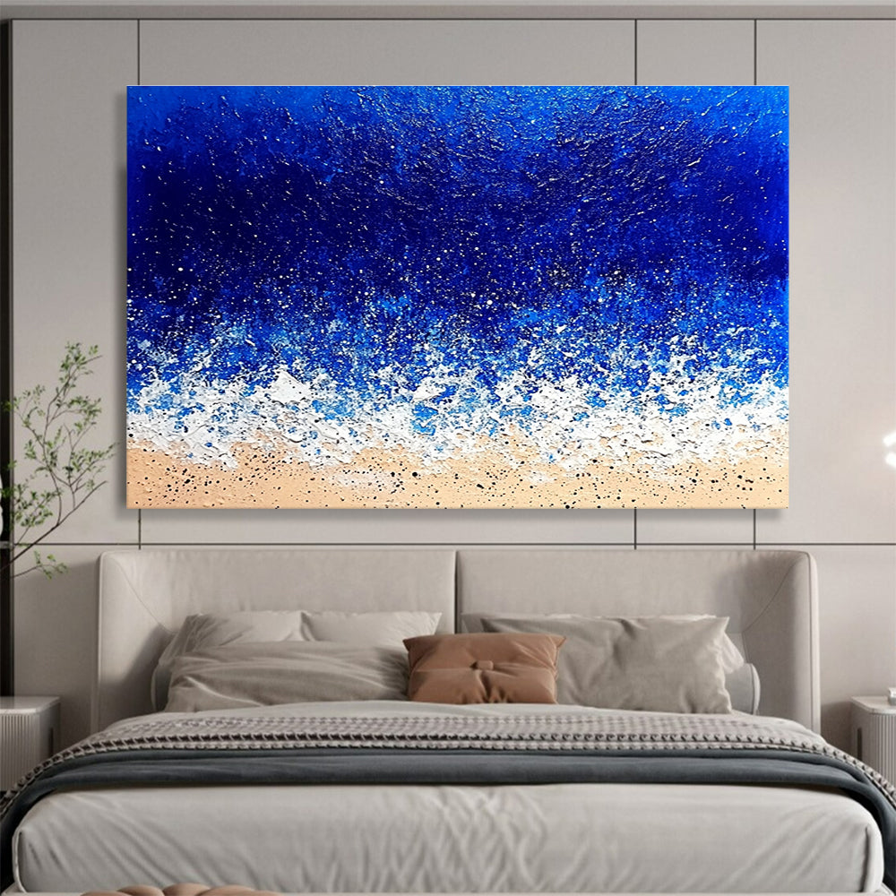 Hand Painted Art Blue, White & Beige Textured Coastal Abstract Painting HPS285