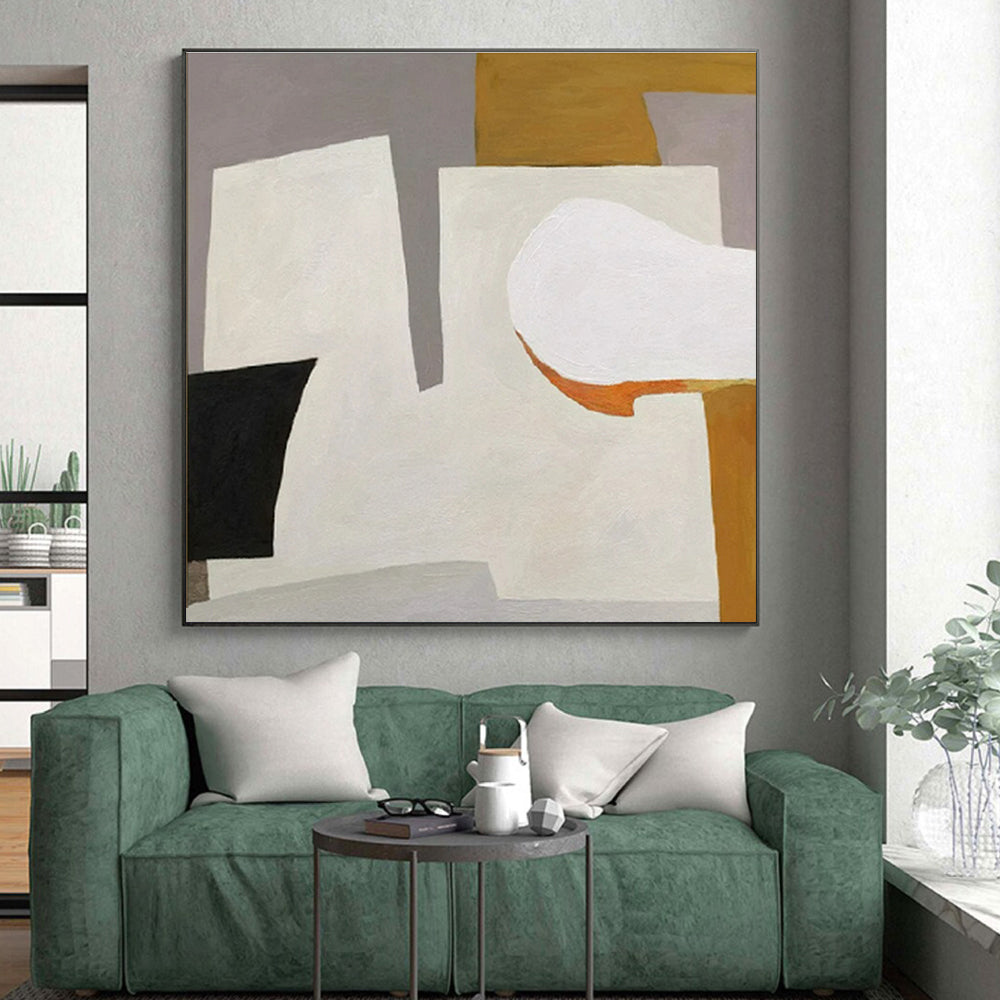Cool Abstract Paintings Gray, White, Black and Orange Geometric Abstract, Large Painting In Living Room PT547