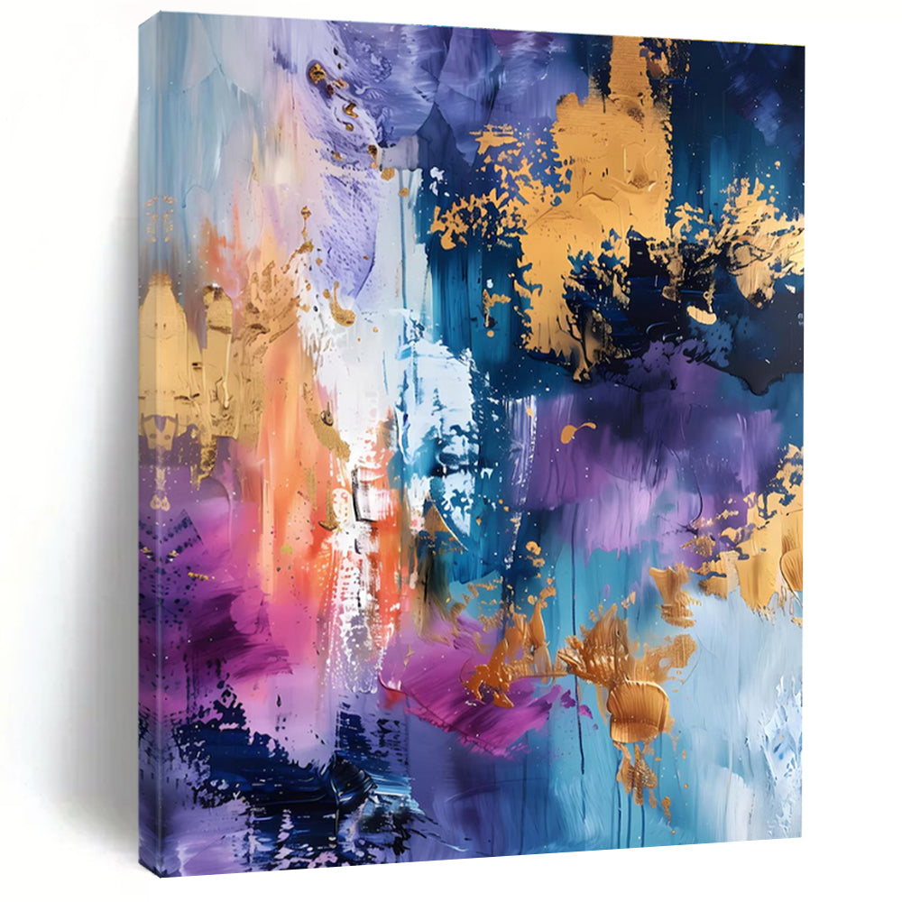 Oversized Abstract Wall Art in Purple, Blue, Pink, Orange, and Gold Textural Abstract Compositions PT255