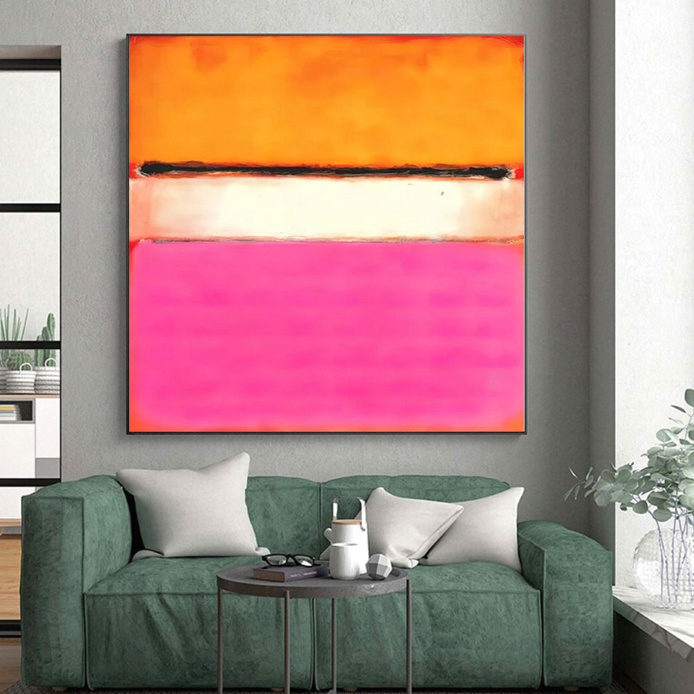 Hand Painted Art Orange, White & Pink Color Field Abstract Painting On Canvas PT103