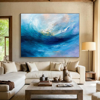 Hand-Painted Blue & Purple Ocean Wave Abstract Painting On Canvas HPS071