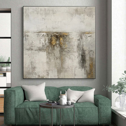 Large Painting In Living Room Gray Beige Gold Textured Abstract Art PT418