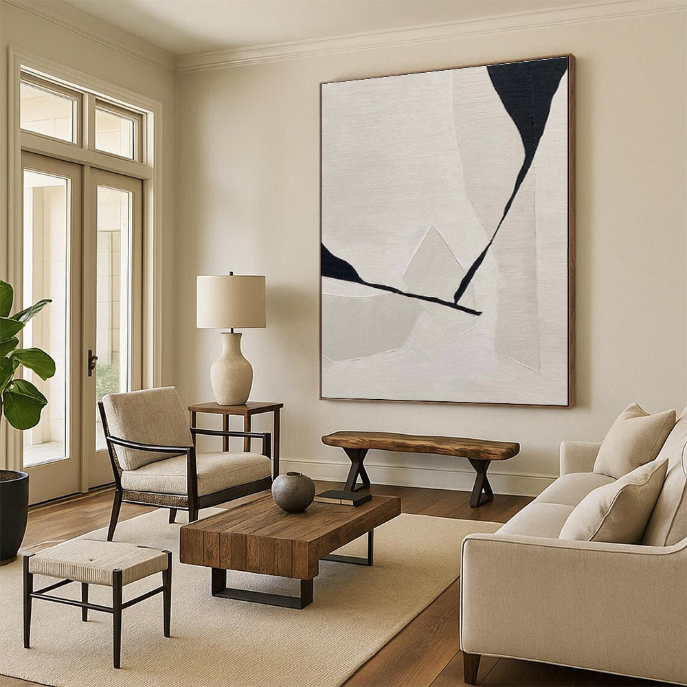 Modern Art Acrylic Beige and Black Geometric Abstract Art PT795