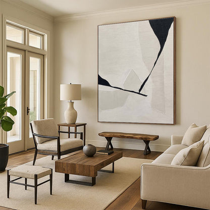 Modern Art Acrylic Beige and Black Geometric Abstract Art PT795