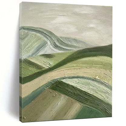 Large Size Green & Beige Abstract Rolling Hills, Large Contemporary Wall Art DPS505