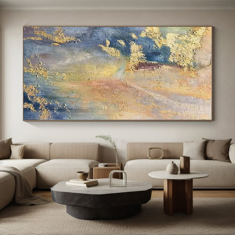 Acrylic Modern Art Paintings Blue Gold Textured Abstract Landscape Art PT507