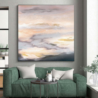 Hand-Painted Pink, Beige, Grey, and Gold Abstract Cloudscape Art PT241