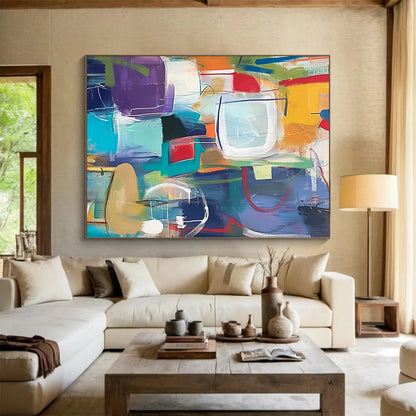 Original Large Abstract Paintings For Sale, Colorful Geometric Abstract Art PT152