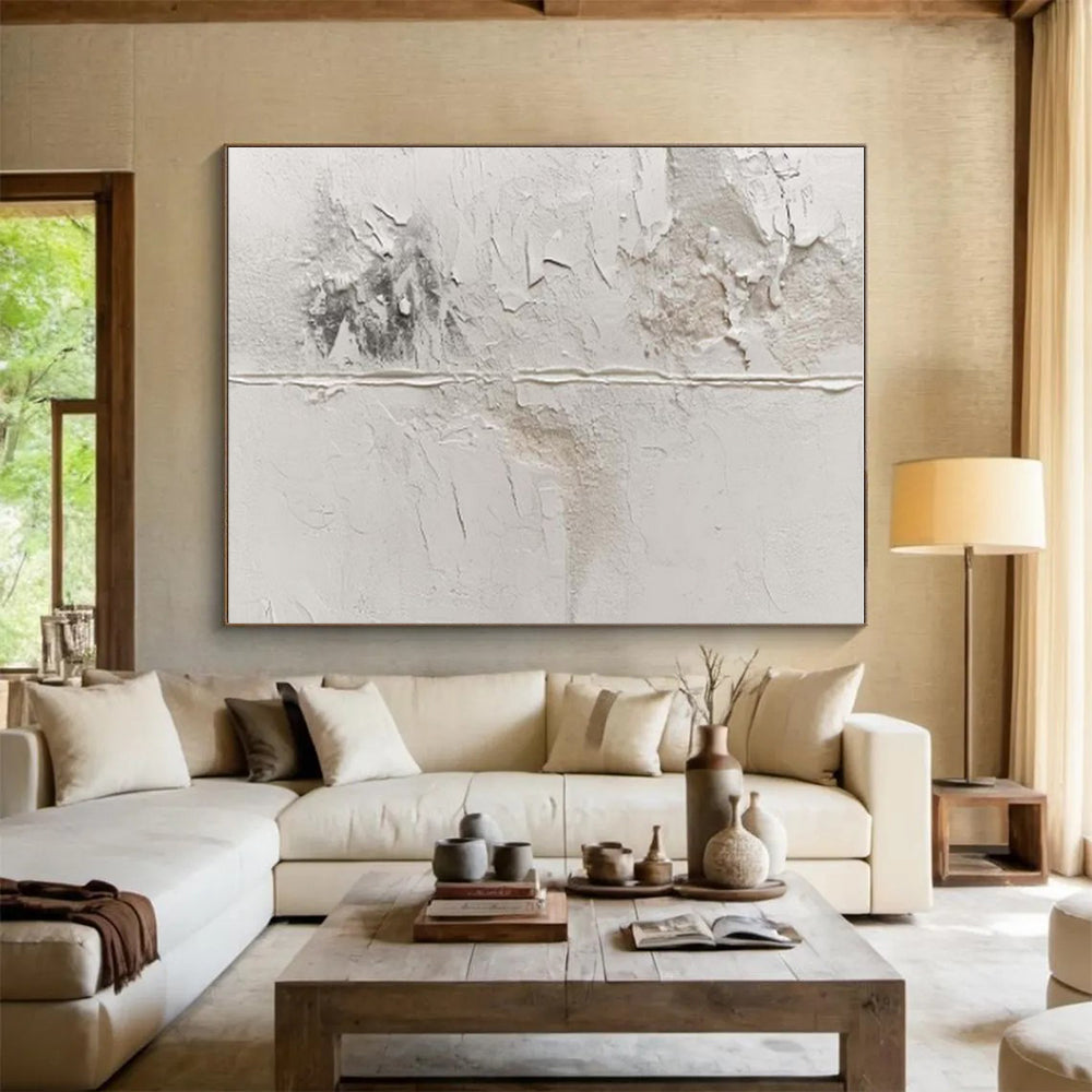 Hand-Painted White and Gray Textured Abstract Art, Acrylic Modern Art Painting PT327