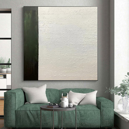 Hand-Painted Green & White Textured Calligraphic Abstract Painting On Canvas PT041