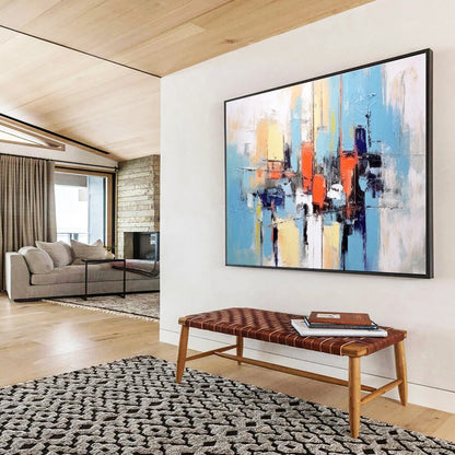 Oversized Abstract Wall Art Blue, Orange & White Abstract Urban Art HPS200