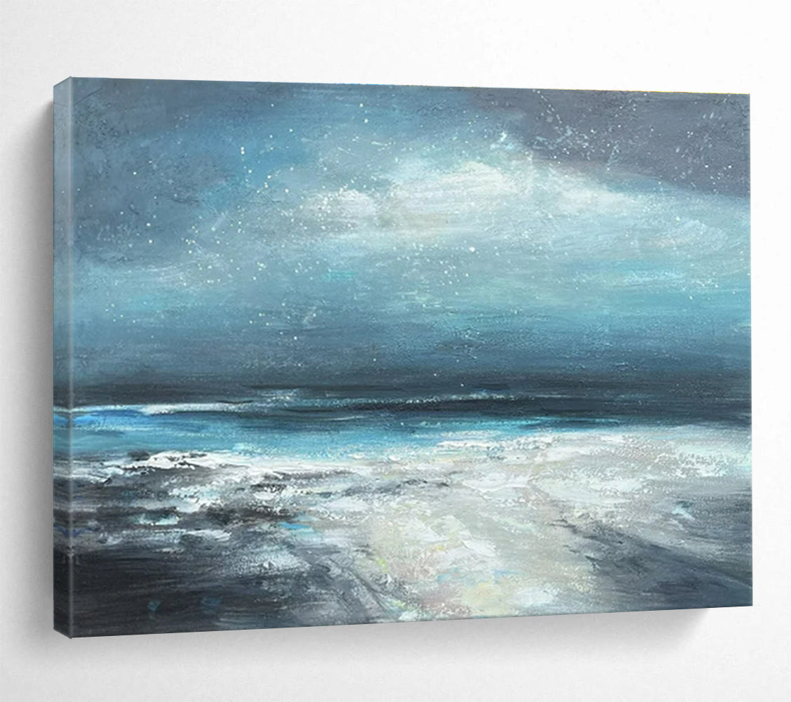 Paintings For House Blue, Gray, and White Abstract Seaside Art HPS410