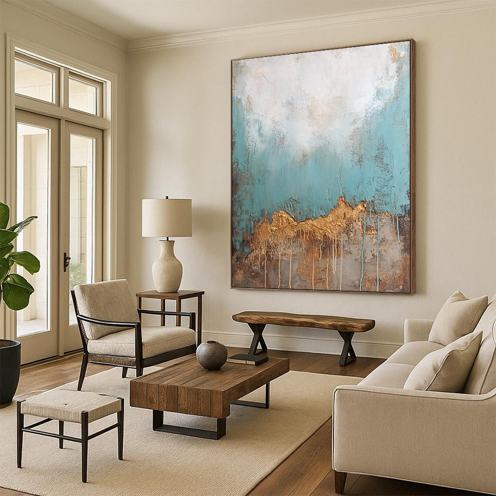 Teal Gold Brown Gray Abstract Art PT149