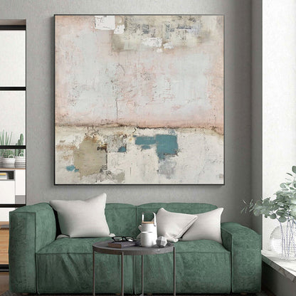 Cool Abstract Paintings in Pink, Beige, Blue, and Gray Textured Design, Hand-Painted Acrylic Art PT307