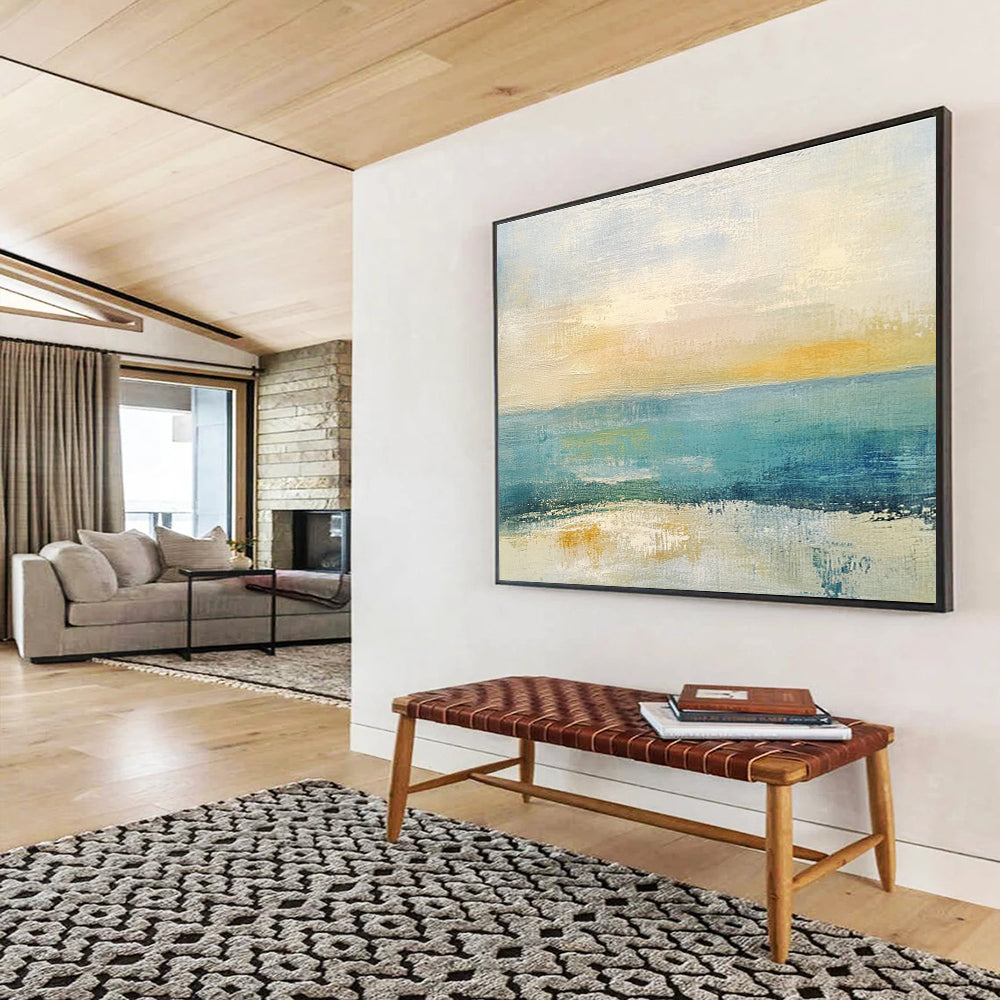 Hand Painted Art Blue, Yellow & White Textured Coastal Abstract Painting HPS273