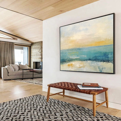 Hand Painted Art Blue, Yellow & White Textured Coastal Abstract Painting HPS273