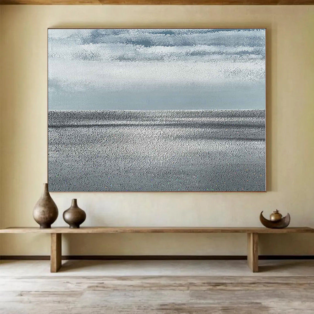 Hand-Painted Gray & White Textured Seascape Abstract Painting On Canvas HPS129