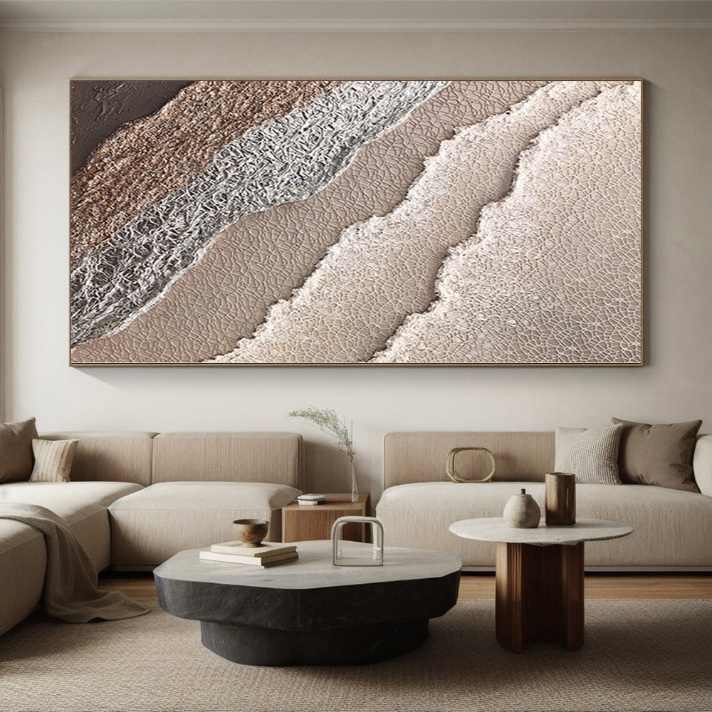 Handmade Art with Layered Beige, Gray, and Brown Textures, Oversized Abstract Wall Art PT009