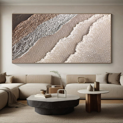Handmade Art with Layered Beige, Gray, and Brown Textures, Oversized Abstract Wall Art PT009