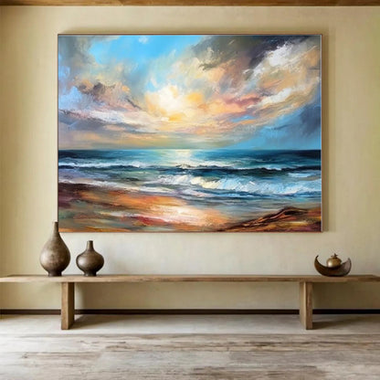 Hand-Painted Colorful Sunset Sea Landscape Abstract On Canvas HPS051
