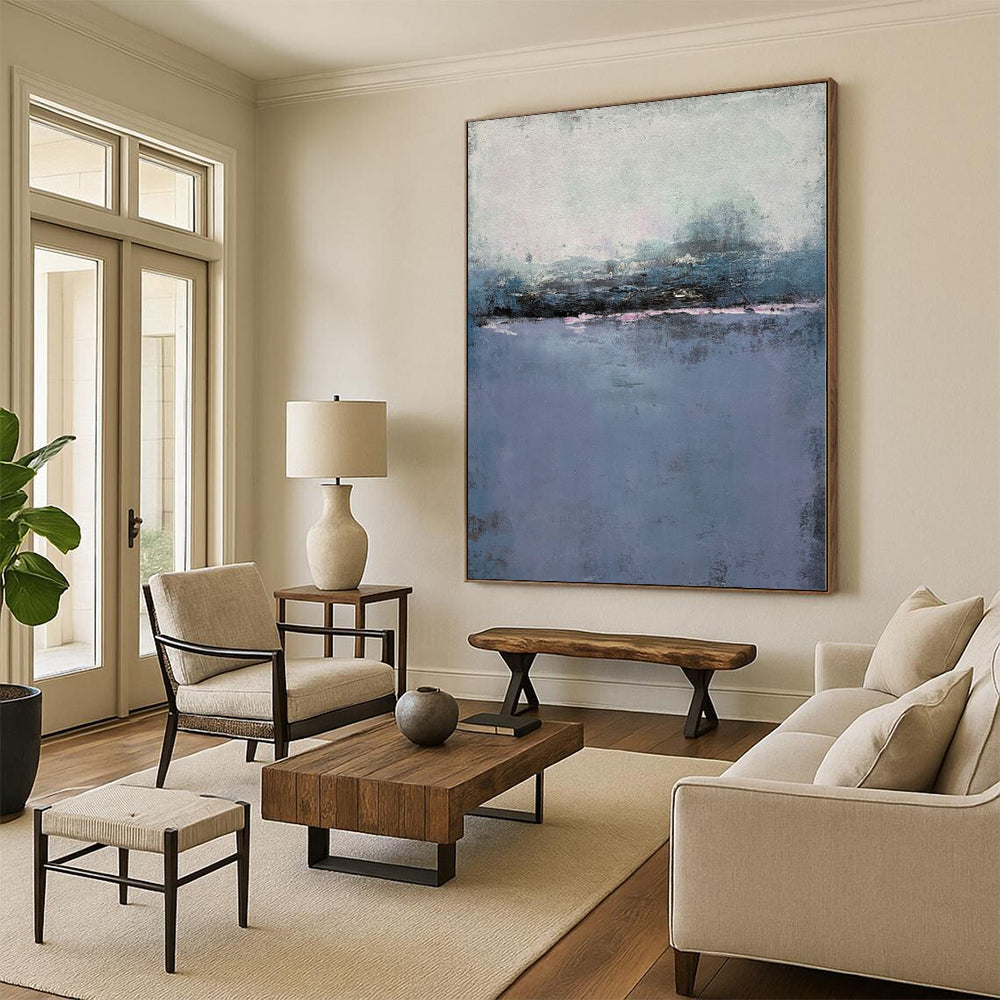 Hand-Painted Blue & Gray Textured Seascape Abstract Painting On Canvas PT051