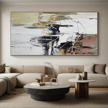 Cool Abstract Paintings Black White Beige Dynamic Abstract Acrylic Art PT348