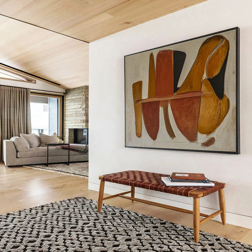 Hand-Painted Brown and Black Geometric Abstract Art HPS331