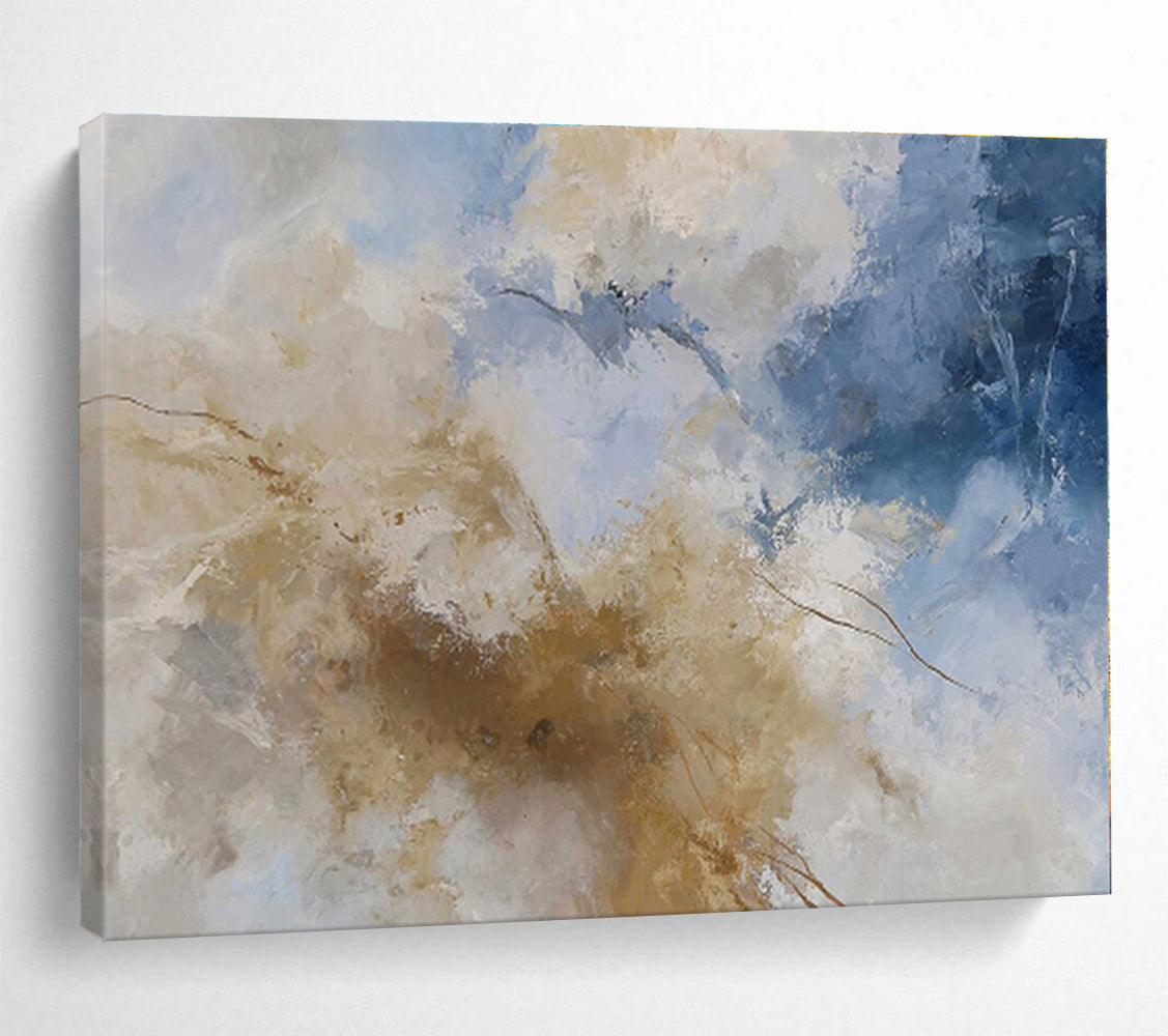 Minimalist Canvas Art Beige, Blue & Brown Abstract On Canvas HPS047