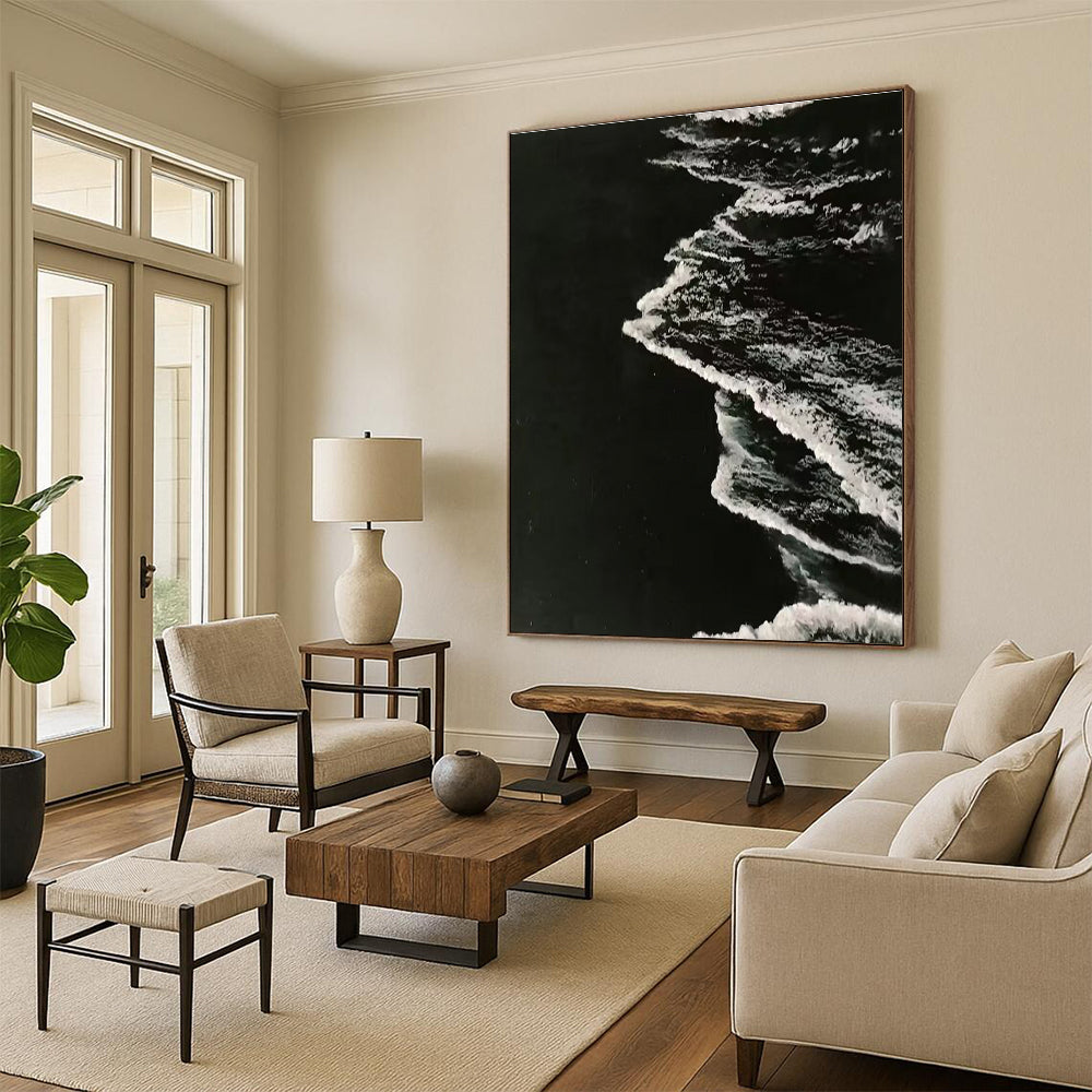 Minimalist Canvas Art Black and White Abstract Wave Painting DPS454