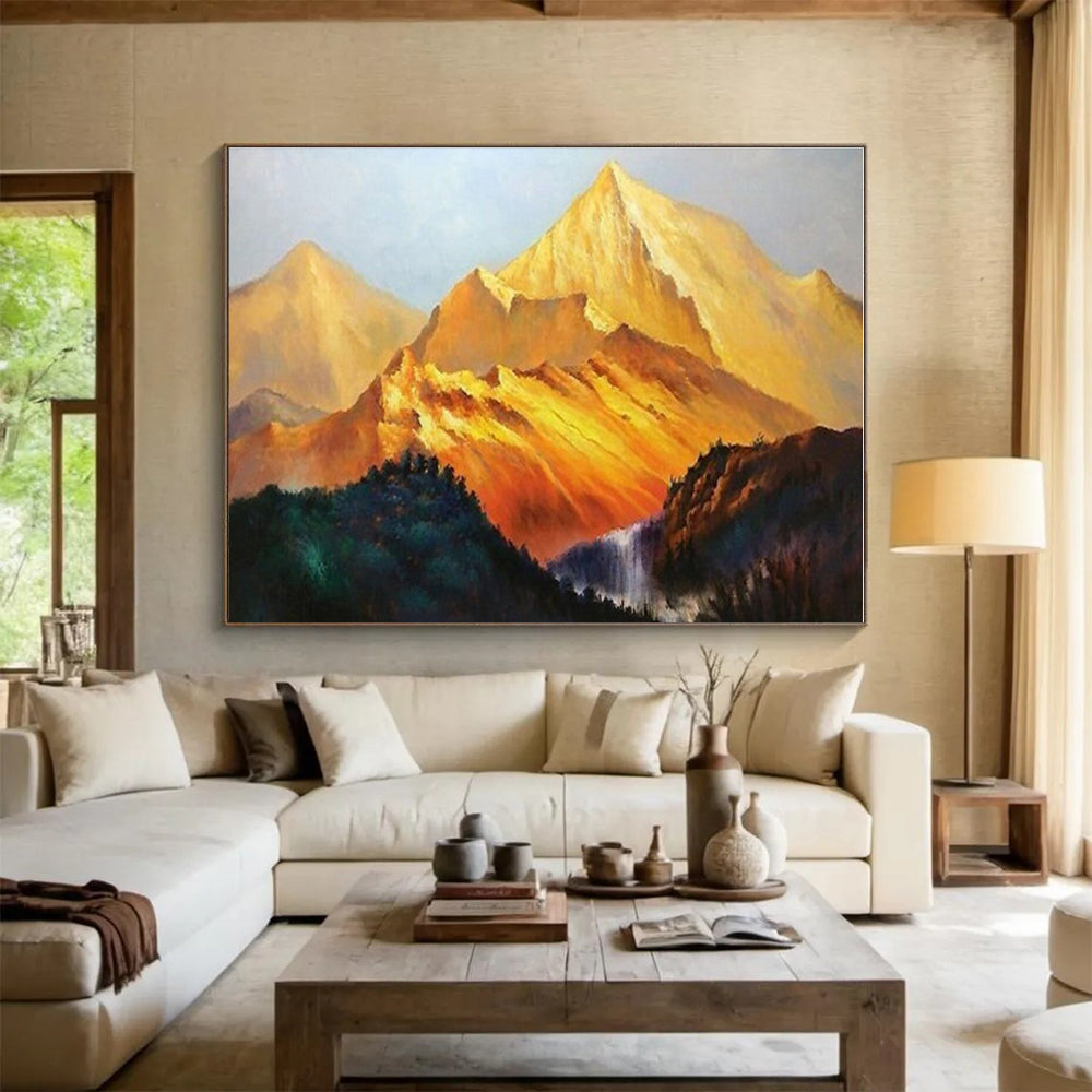 Hand Painted Art Golden Mountain Landscape Painting On Canvas HPS104
