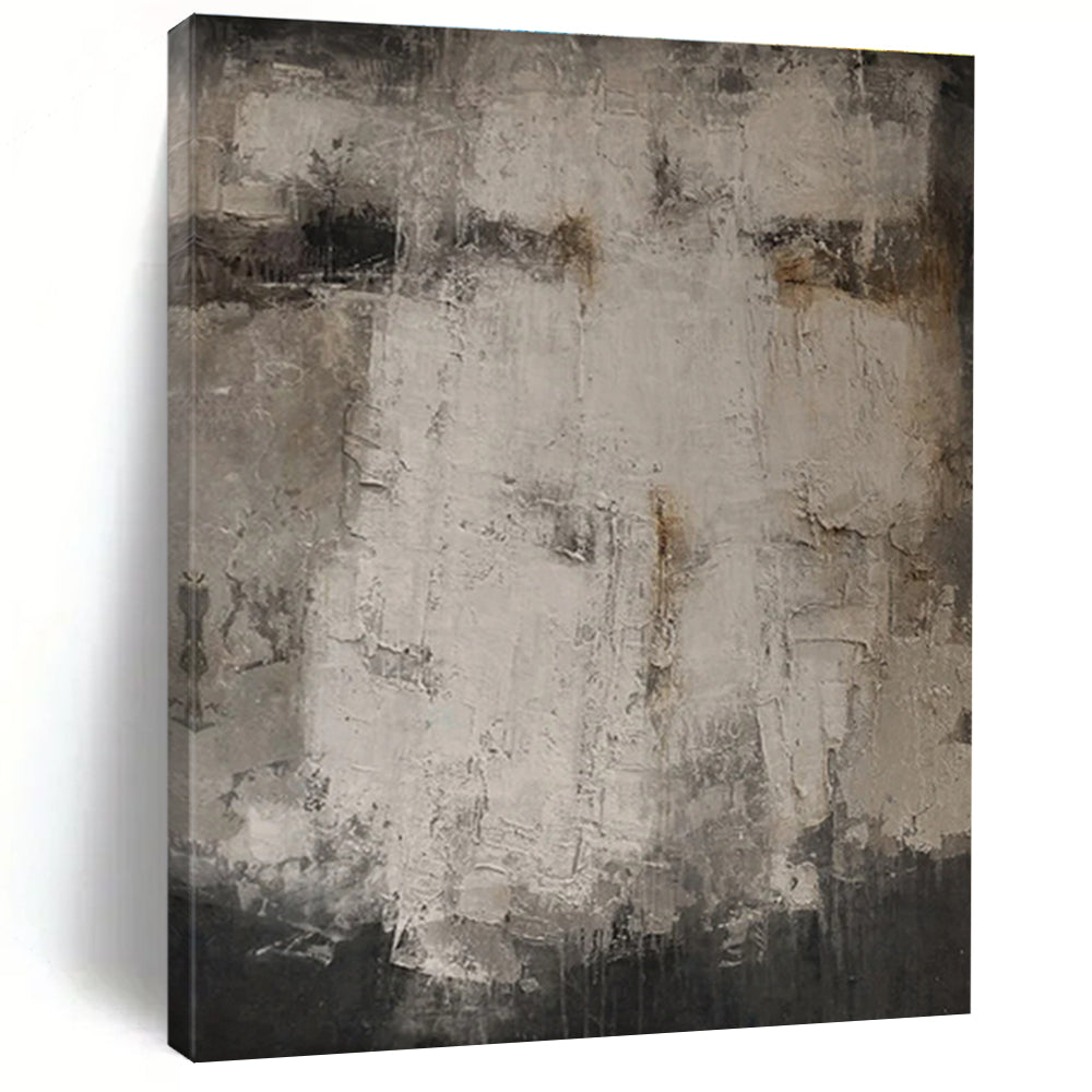 Handmade Art in Gray and White Textured Abstract Composition, Acrylic Modern Art PT318