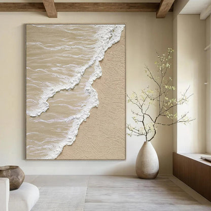 Large Size Beige, White, and Gray Textured Abstract Seaside Art DPS479