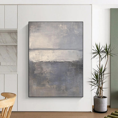 Hand Painted Art Gray & Beige Textured Seascape Abstract Painting On Canvas PT113