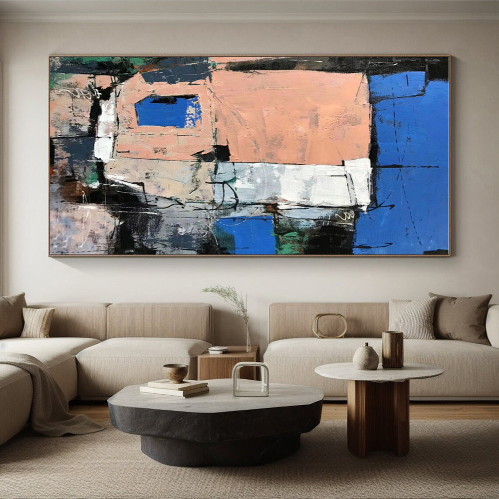 Acrylic Modern Art Paintings Blue Pink Abstract Urban Architecture Art PT454