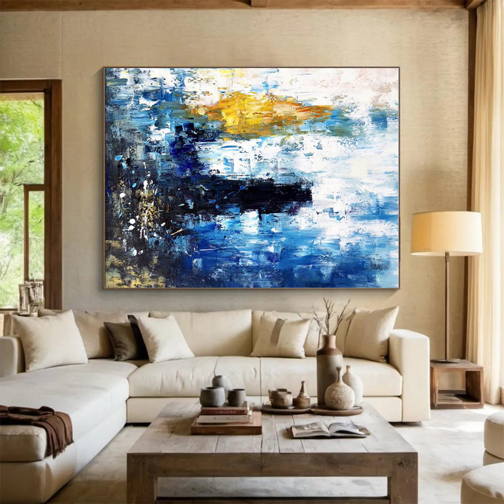 Cool Abstract Paintings Blue Yellow Urban Abstract Acrylic Modern Art PT432
