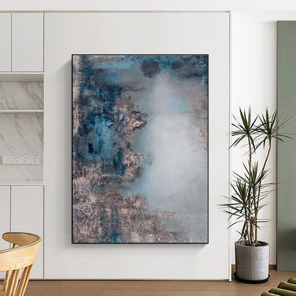 Minimalist Canvas Art in Blue and Gray Tones, Hand Painted Abstract Piece PT282