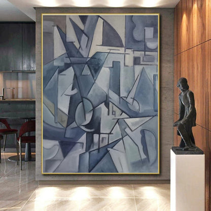 Acrylic Modern Art Paintings Blue Gray Cubist Abstract Composition PT437