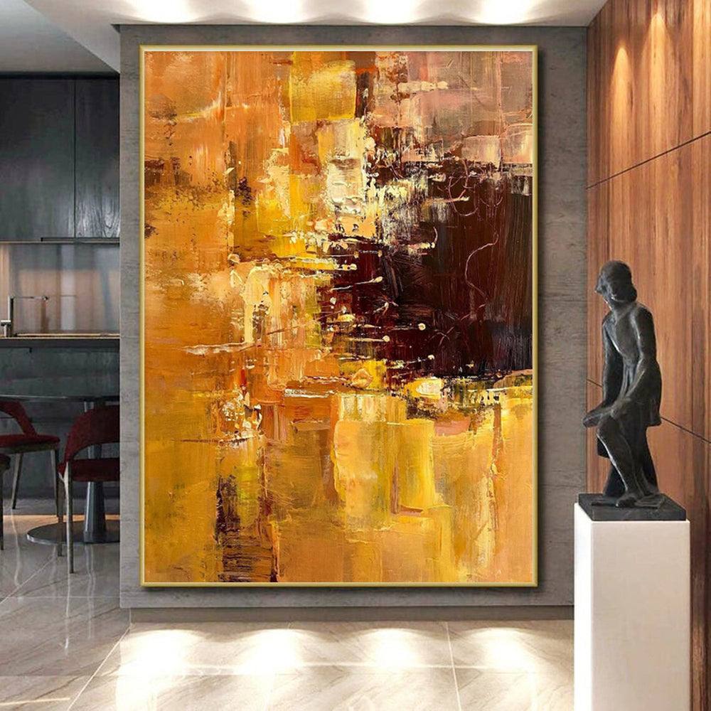Large Painting In Living Room Orange Brown Abstract Expressionist Oil Painting PT350