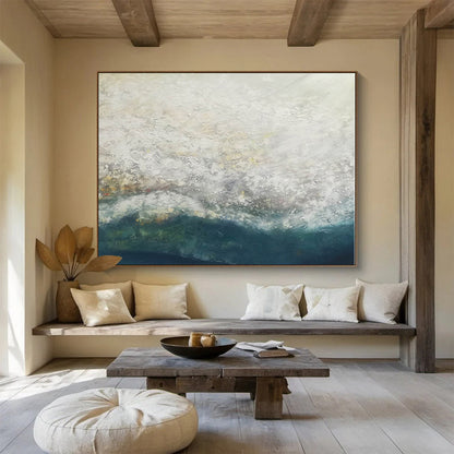 Hand-Painted Neutral Tones Textured Sea Abstract Painting On Canvas HPS081