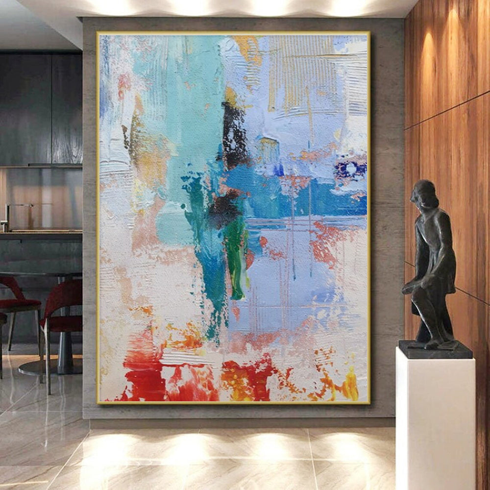 Acrylic Modern Art Paintings Blue, Green, and Red Textured Abstract Art PT768