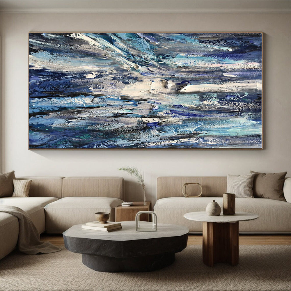 Cool Abstract Paintings Blue, Gray, and White Textured Abstract Art PT755