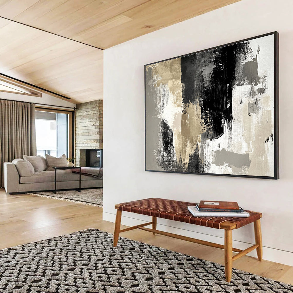 Modern Art Acrylic Black, Gold, Gray & White Textured Abstract Painting HPS274