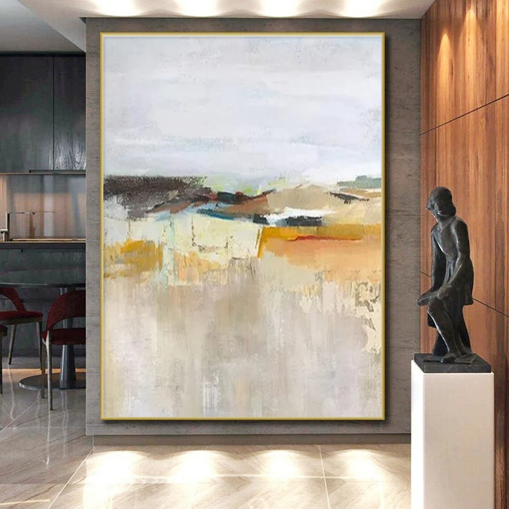 Large Painting In Living Room Neutral Tones Landscape-Inspired Abstract Art PT619