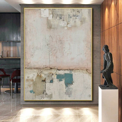 Handmade Art Soft Pink and Teal Textured Abstract Art PT624