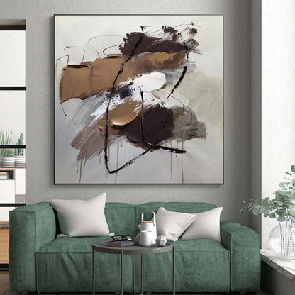 Handmade Art - Earthy Tones with Black Lines Textured Abstract Art PT584