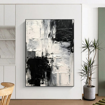 Minimalist Canvas Art Black, White, and Gray Textured Abstract Art PT733