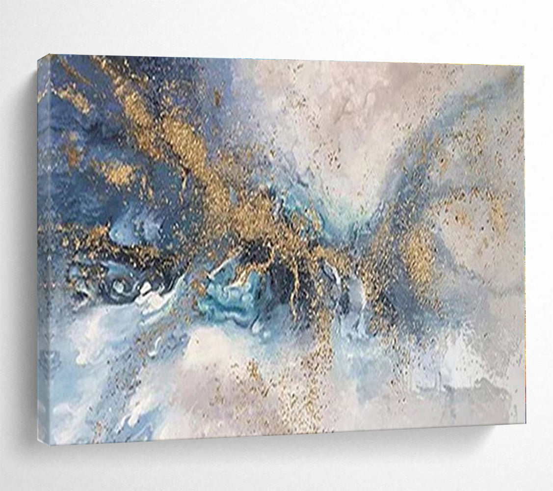 Acrylic Modern Art Paintings Blue, Gray & Gold Abstract Fluid Art HPS155