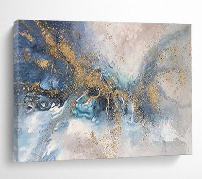 Acrylic Modern Art Paintings Blue, Gray & Gold Abstract Fluid Art HPS155