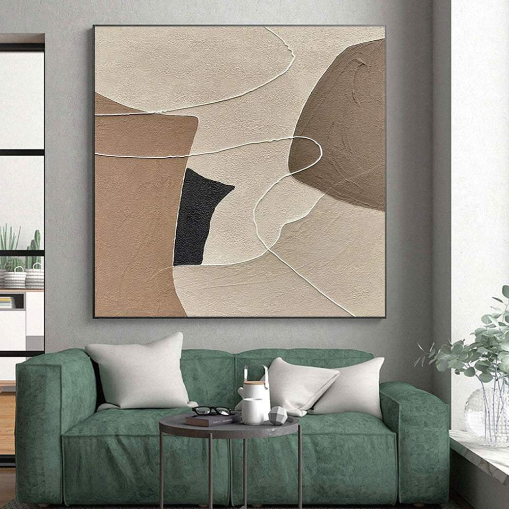 Hand-Painted Beige, Brown and Black Geometric Abstract Play, Modern Art Acrylic PT546