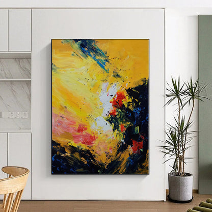Oversized Abstract Wall Art Yellow, Red, Blue & Black Textured Abstract Painting On Canvas PT068